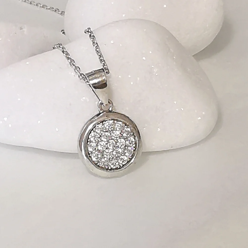 NWT Sterling silver pave cz disc pendant necklace - Picture 4 of 6